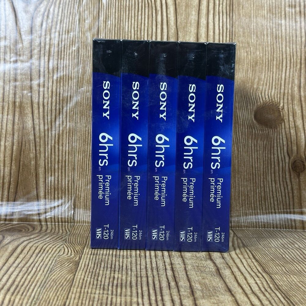 Sony Premium T-120 6 Hrs Blank‎ VHS VCR Tapes  5 Pack New And Sealed